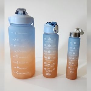 Set of Motivational Water Bottle with Time Marker BPA Free with Strap & Straw